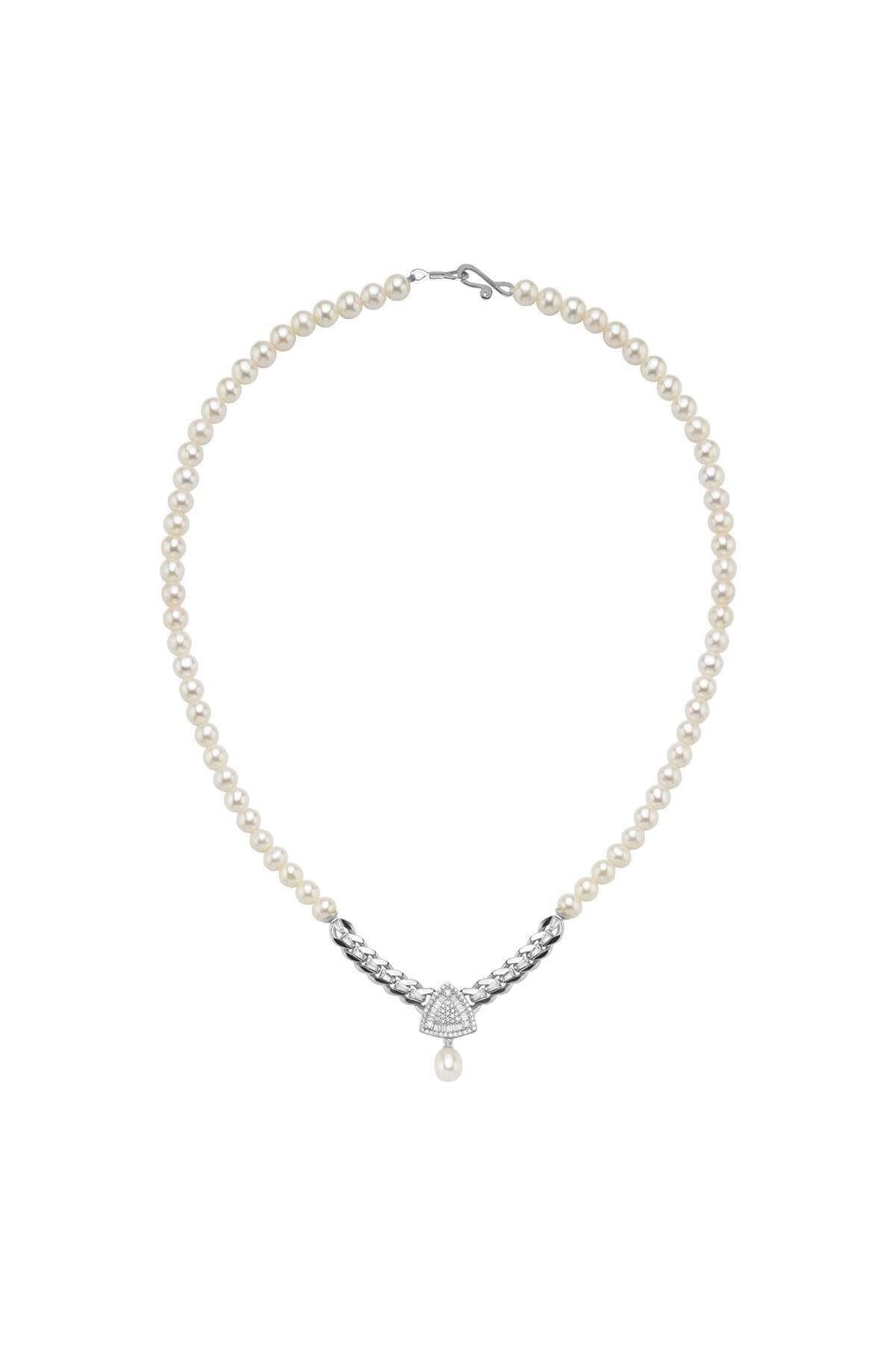 Üçgen Model Baget Taşlı Doğal İnci Kolye | | Birinci1926