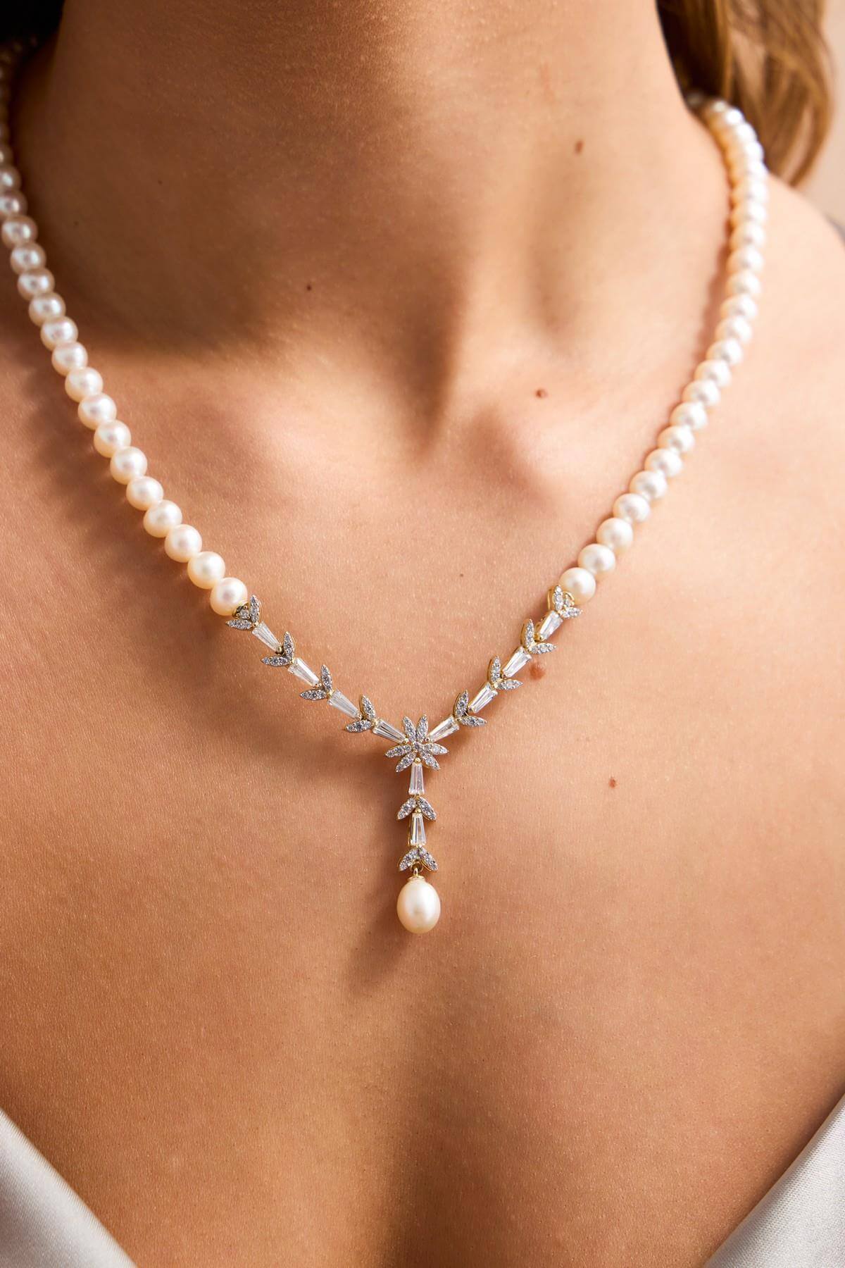 Yaprak Modelli Doğal İnci Küpe Kolye Bileklik Yüzük Dörtlü Set | | Birinci1926