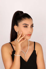 Yaprak Taşlı Doğal İnci Küpe Kolye Bileklik Yüzük Dörtlü Set | | Birinci1926