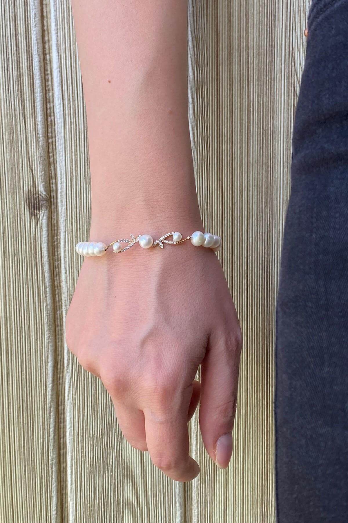 Yaprak Taşlı Doğal İncili Bileklik | | Birinci1926