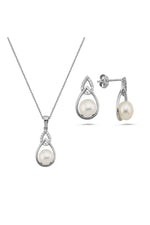 Zirkon Taşlı Damla İçinde Doğal İnci Küpe Kolye İkili Set | | Birinci1926