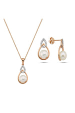 Zirkon Taşlı Damla İçinde Doğal İnci Küpe Kolye İkili Set | | Birinci1926