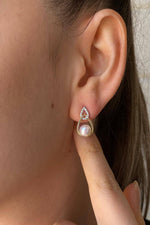 Zirkon Taşlı Damla İçinde Doğal İnci Küpe Kolye İkili Set | | Birinci1926