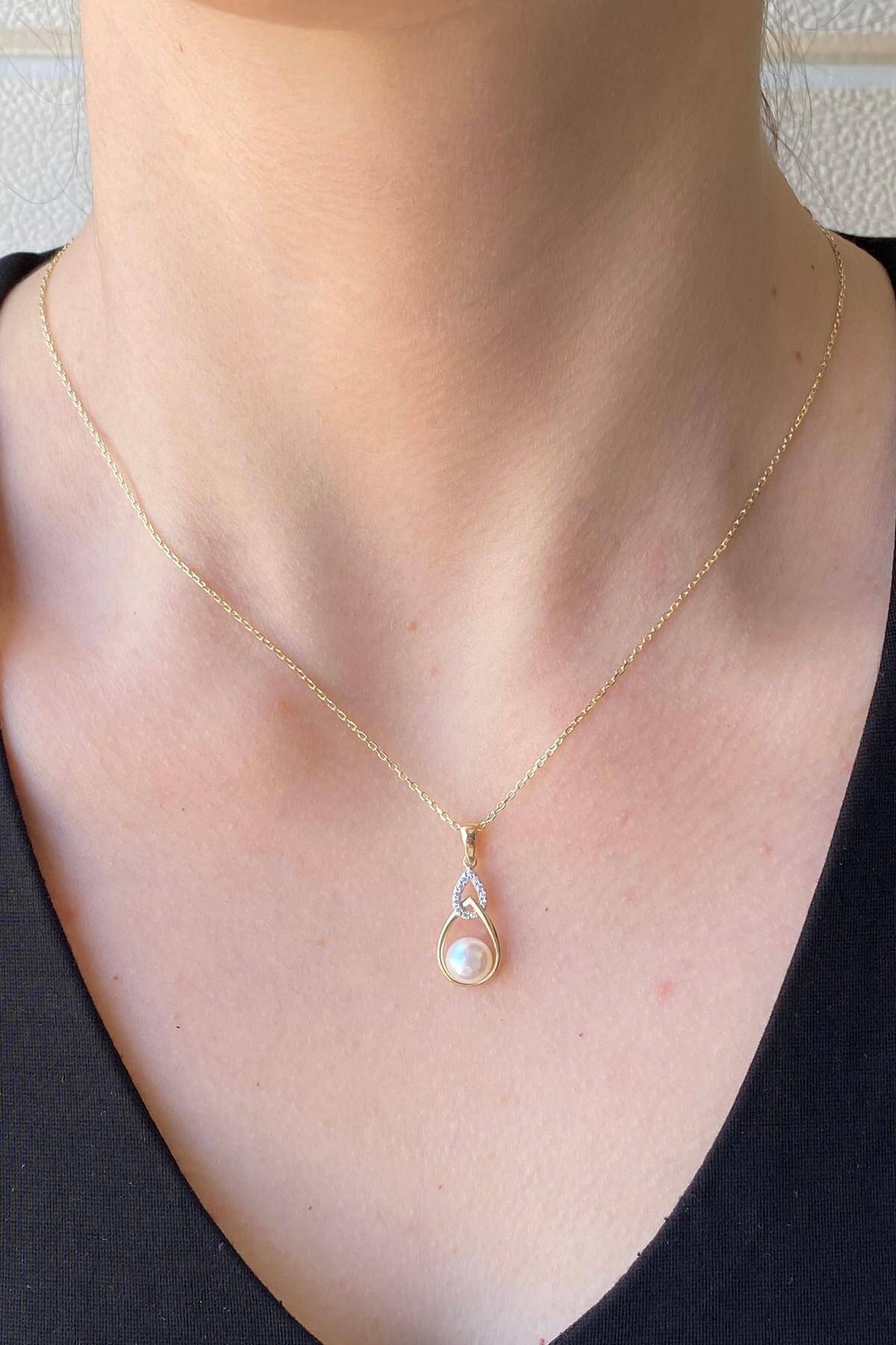 Zirkon Taşlı Damla İçinde Doğal İnci Kolye | | Birinci1926