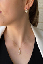 Zirkon Taşlı Damla İçinde Doğal İnci Küpe Kolye İkili Set | | Birinci1926