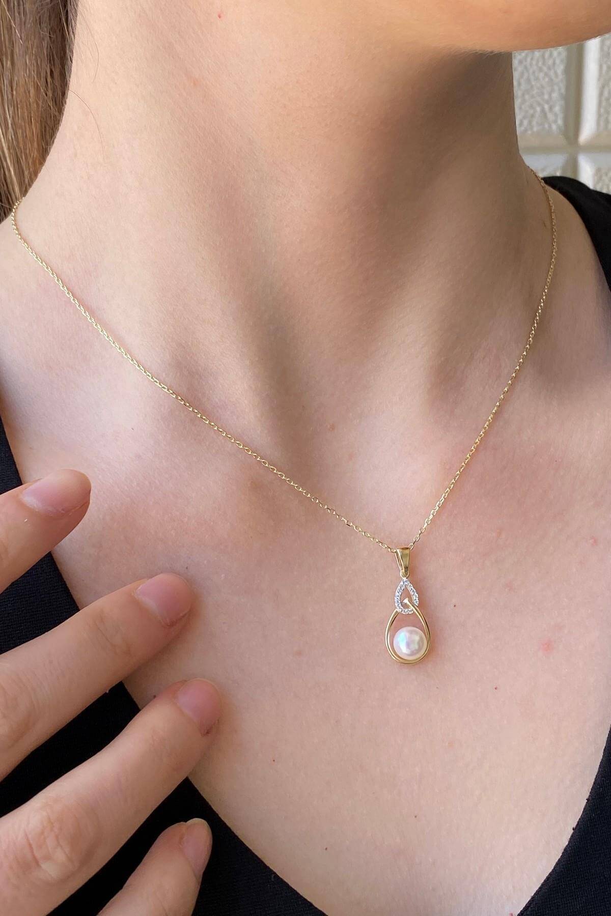 Zirkon Taşlı Damla İçinde Doğal İnci Kolye | | Birinci1926