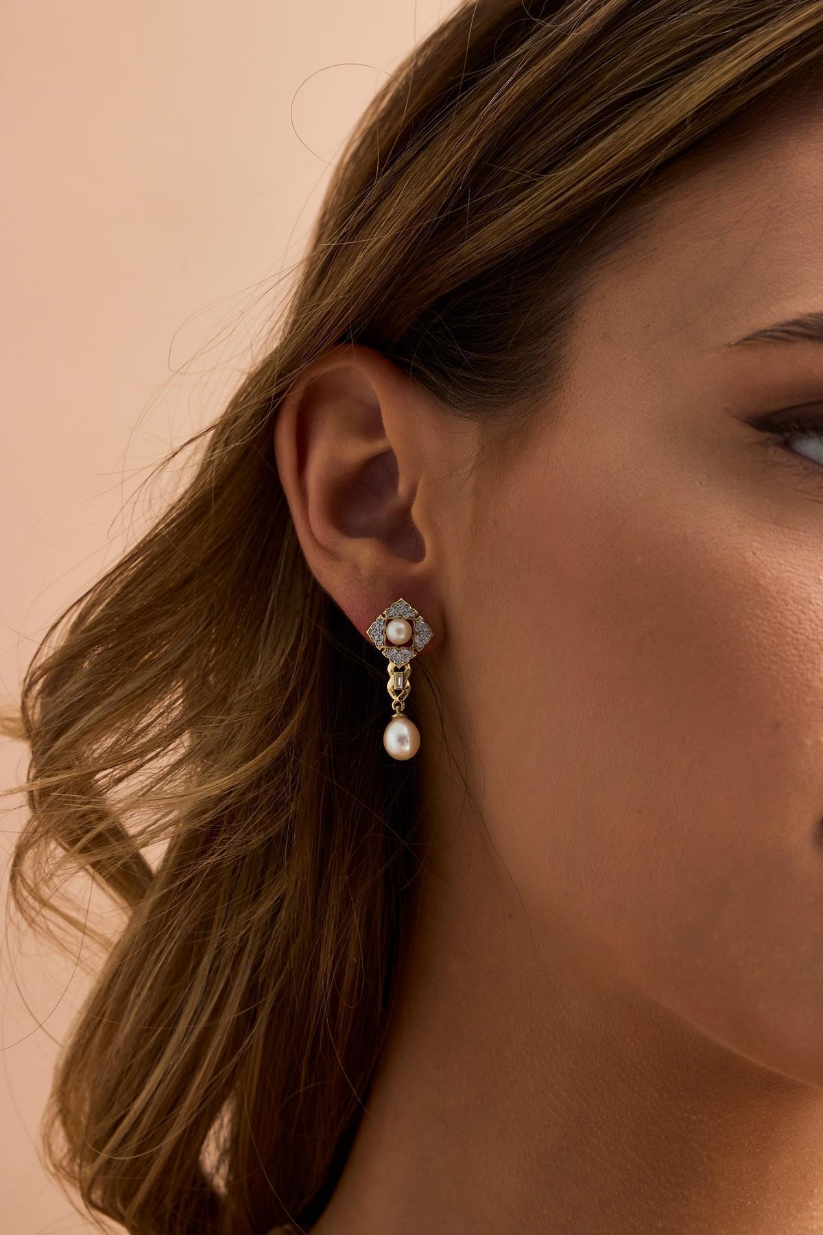 Baget Taşlı Doğal İnci Küpe | | Birinci1926