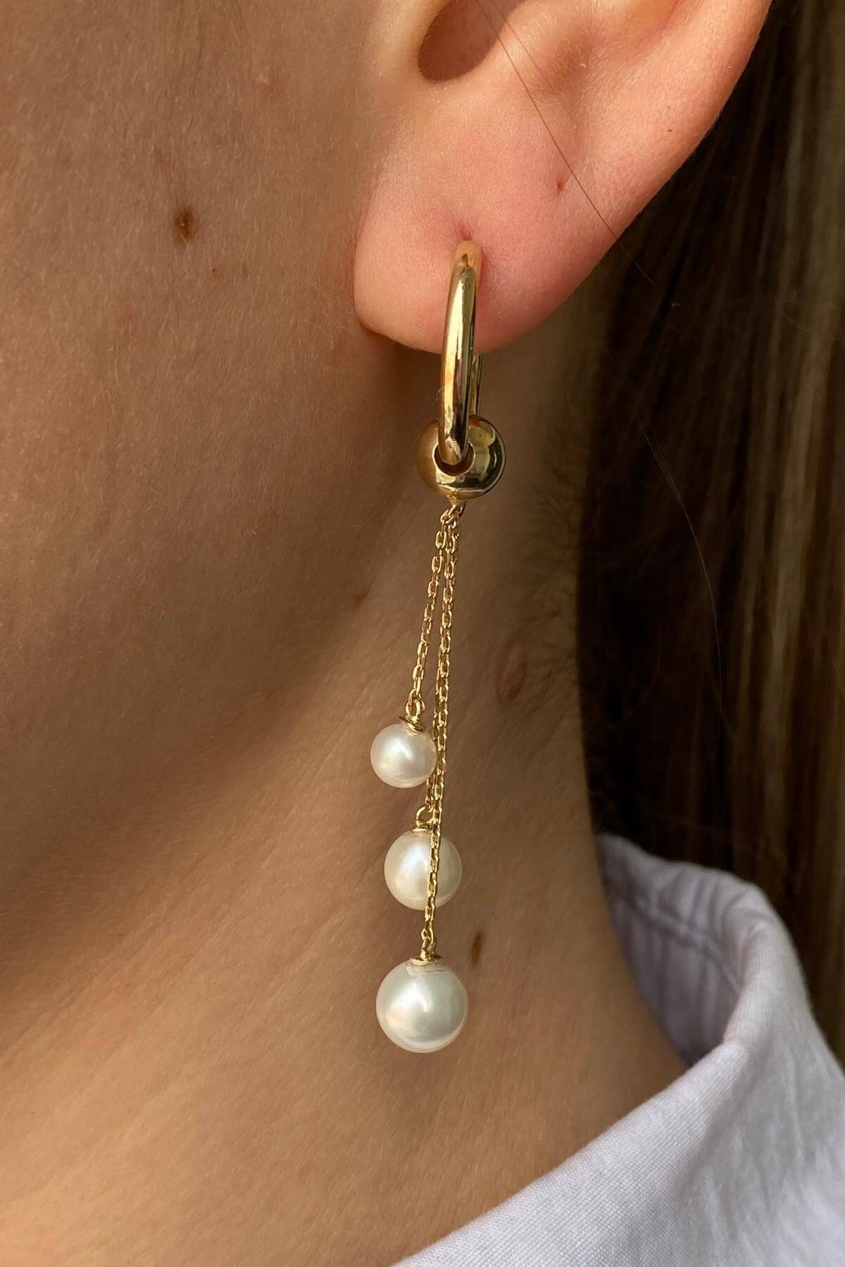 Charm Doğal İnci Sarkan Küpe