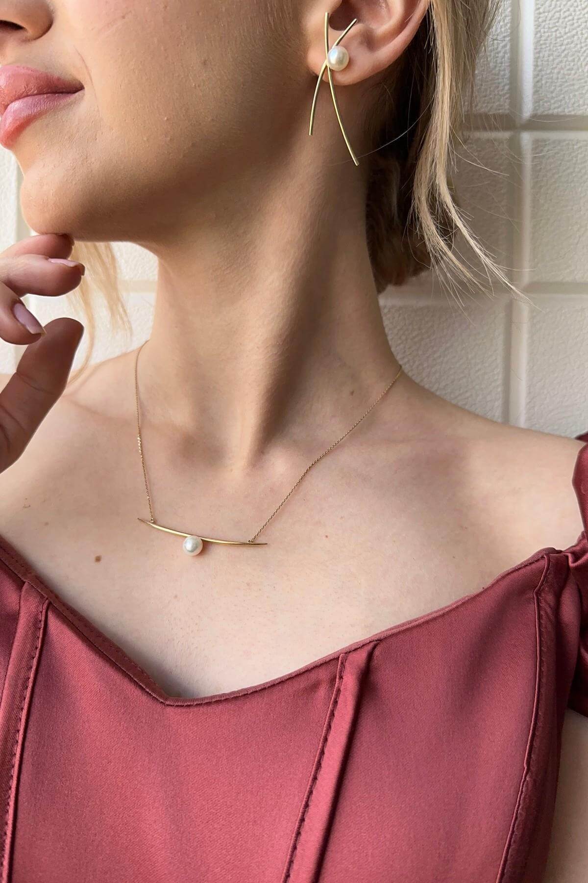 Doğal İncili Küpe Kolye İkili Set | | Birinci1926