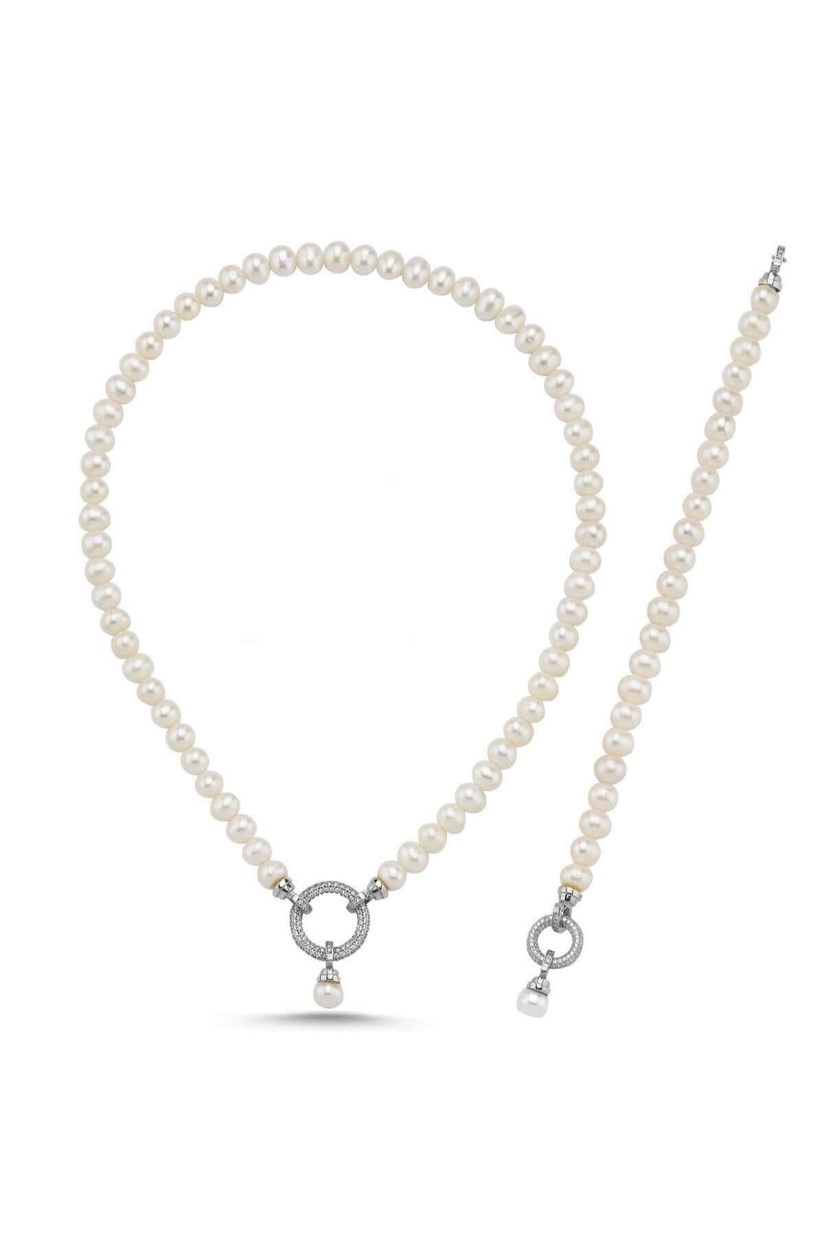 Halka Kilitli Doğal İnci Kolye Bileklik İkili Set | | Birinci1926