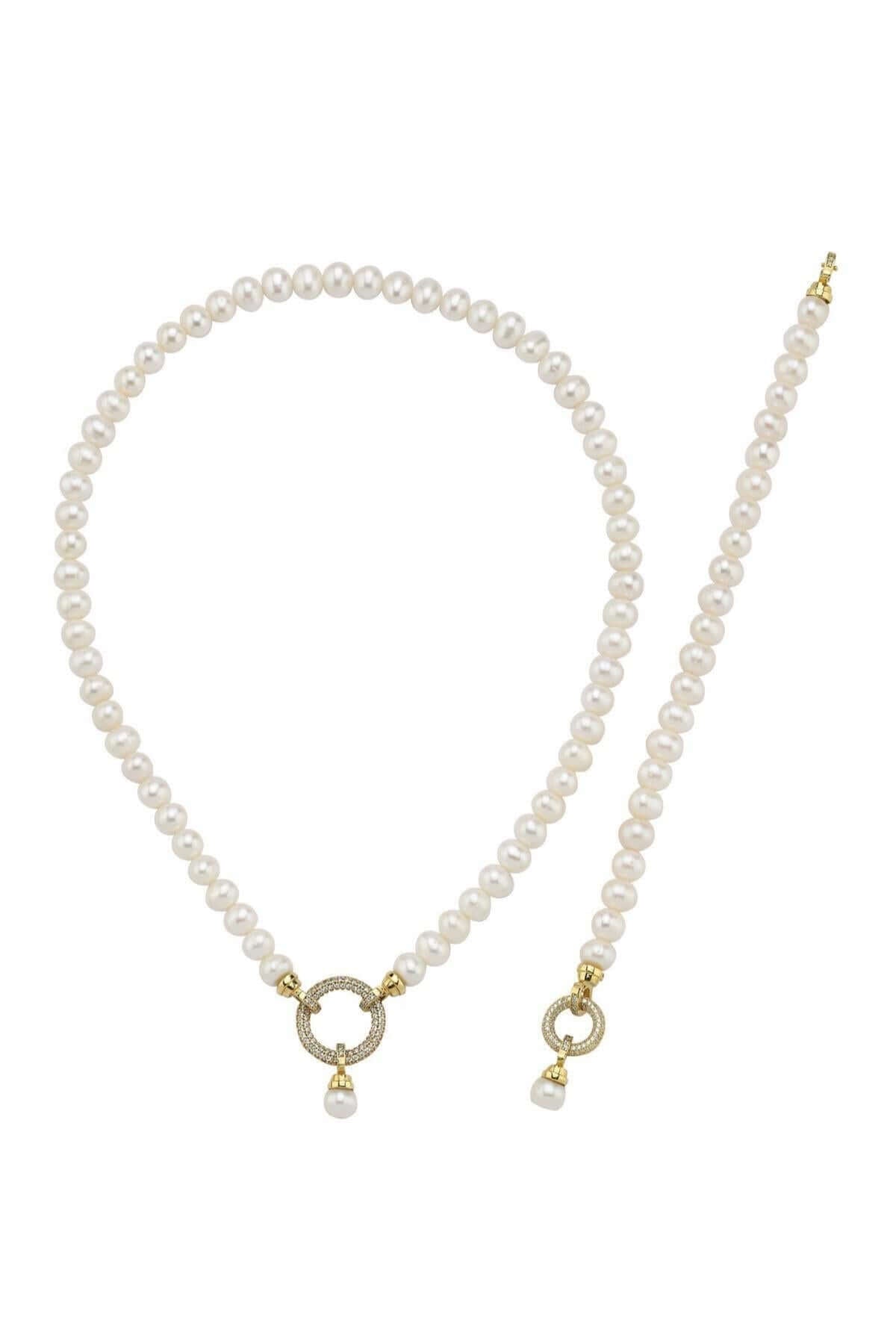 Halka Kilitli Doğal İnci Kolye Bileklik İkili Set | | Birinci1926