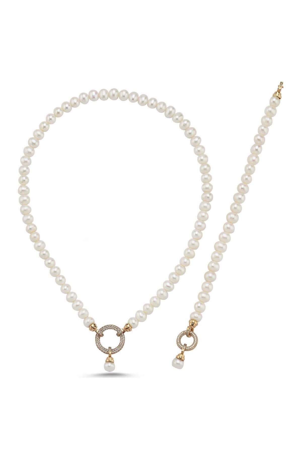 Halka Kilitli Doğal İnci Kolye Bileklik İkili Set | | Birinci1926