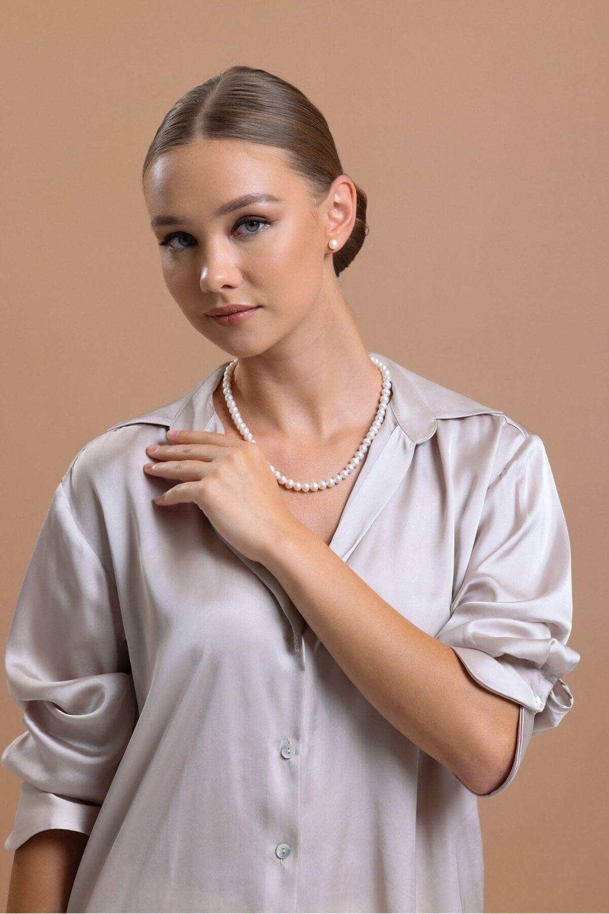 Sıralı Doğal İnci Küpe Kolye İkili Set | | Birinci1926