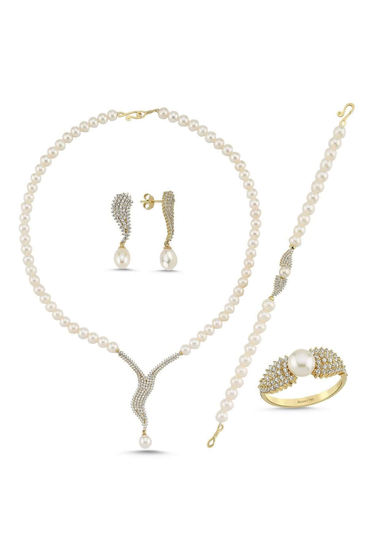 Su Yolu Taşlı Doğal İnci Küpe Kolye Bileklik Yüzük Dörtlü Set | | Birinci1926