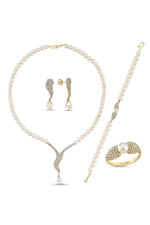 Su Yolu Taşlı Doğal İnci Küpe Kolye Bileklik Yüzük Dörtlü Set | | Birinci1926