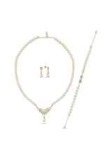 Yaprak Taşlı Doğal İnci Küpe Kolye Bileklik Üçlü Set | | Birinci1926