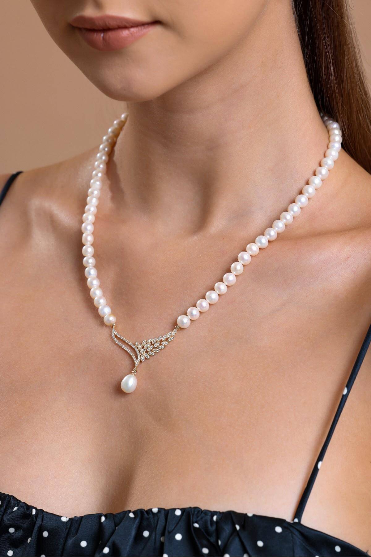 Yaprak Taşlı Doğal İnci Kolye | | Birinci1926