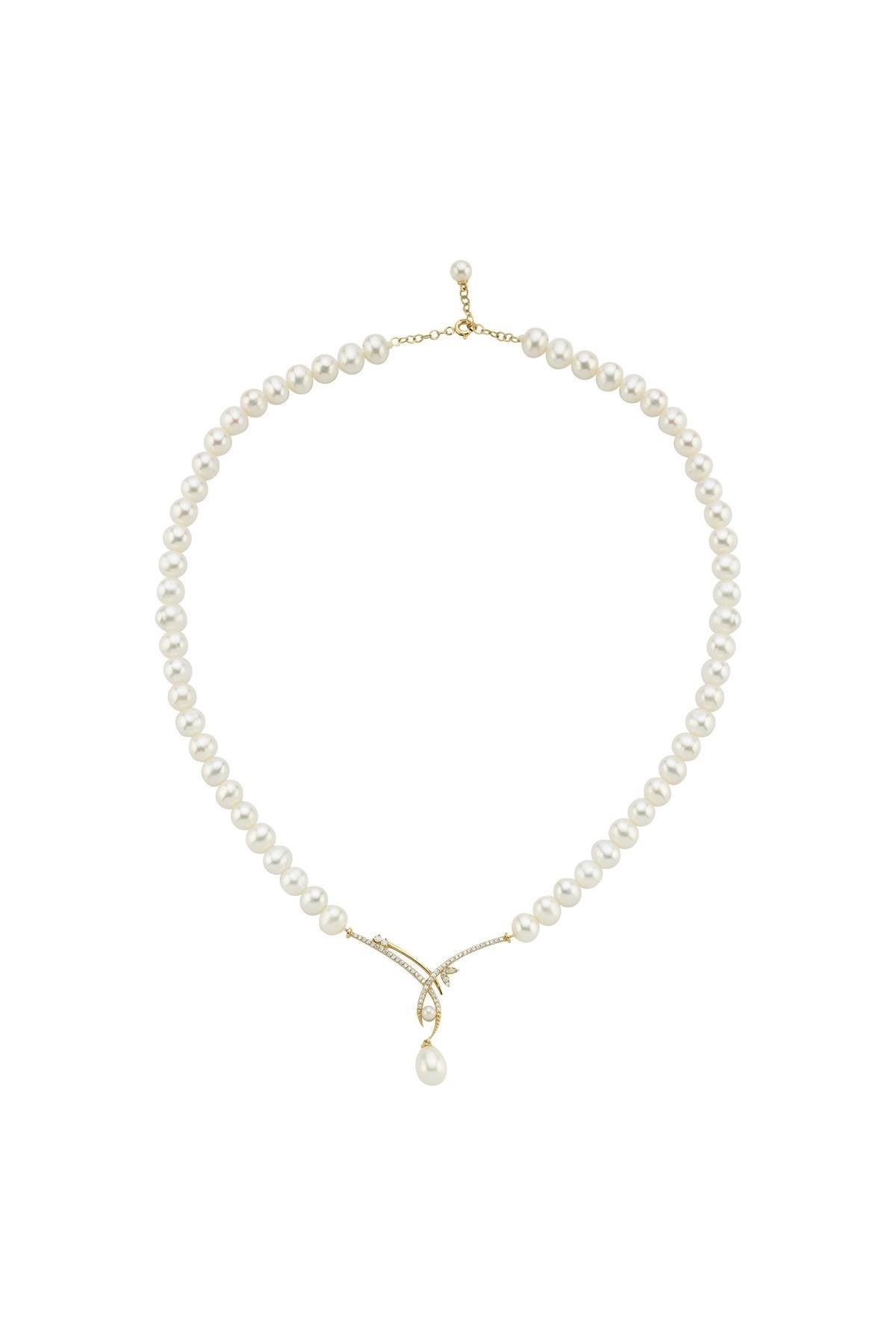 Yaprak Taşlı Doğal İnci Sallantılı Kolye | | Birinci1926