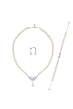 Yaprak Taşlı Doğal İnci Küpe Kolye Bileklik Üçlü Set | | Birinci1926