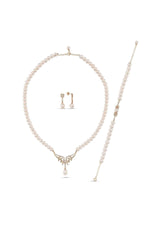 Yaprak Taşlı Doğal İnci Küpe Kolye Bileklik Üçlü Set | | Birinci1926