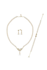 Yaprak Taşlı Doğal İnci Küpe Kolye Bileklik Üçlü Set | | Birinci1926