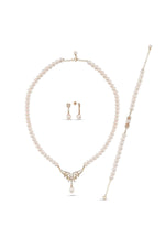 Yaprak Taşlı Doğal İnci Küpe Kolye Bileklik Üçlü Set | | Birinci1926