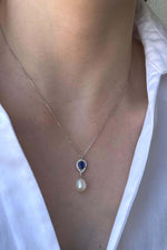 Damla Safir Doğal İnci Sallantı Küpe Kolye İkili Set | | Birinci1926