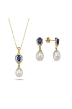 Damla Safir Doğal İnci Sallantı Küpe Kolye İkili Set | | Birinci1926