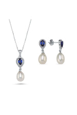 Damla Safir Doğal İnci Sallantı Küpe Kolye İkili Set | | Birinci1926