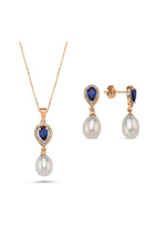 Damla Safir Doğal İnci Sallantı Küpe Kolye İkili Set | | Birinci1926