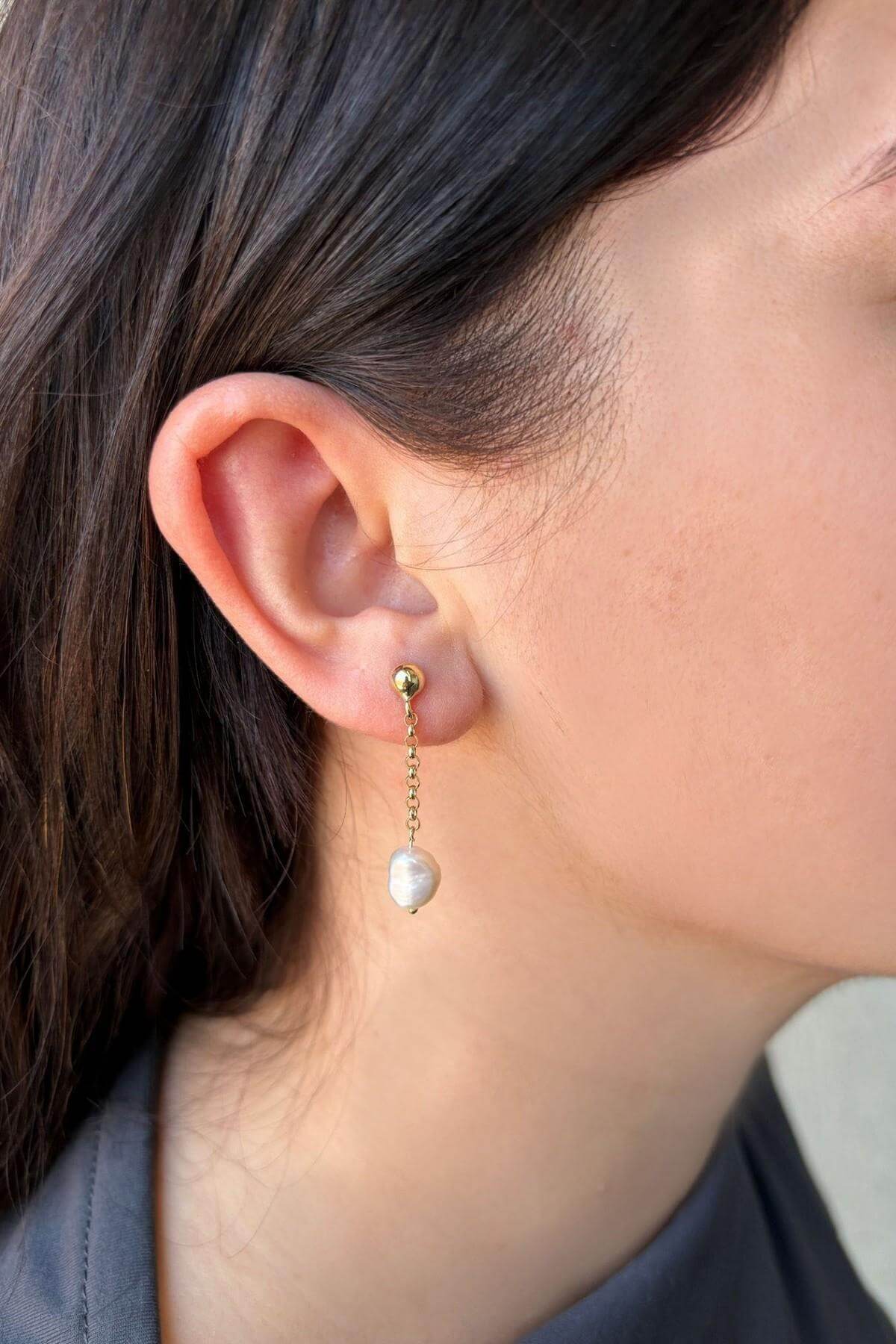 Doğal Barok İncili Zincir Küpe | | Birinci1926