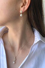 Oval Baget Taşlı Doğal İnci Sallantı Küpe Kolye İkili Set | | Birinci1926