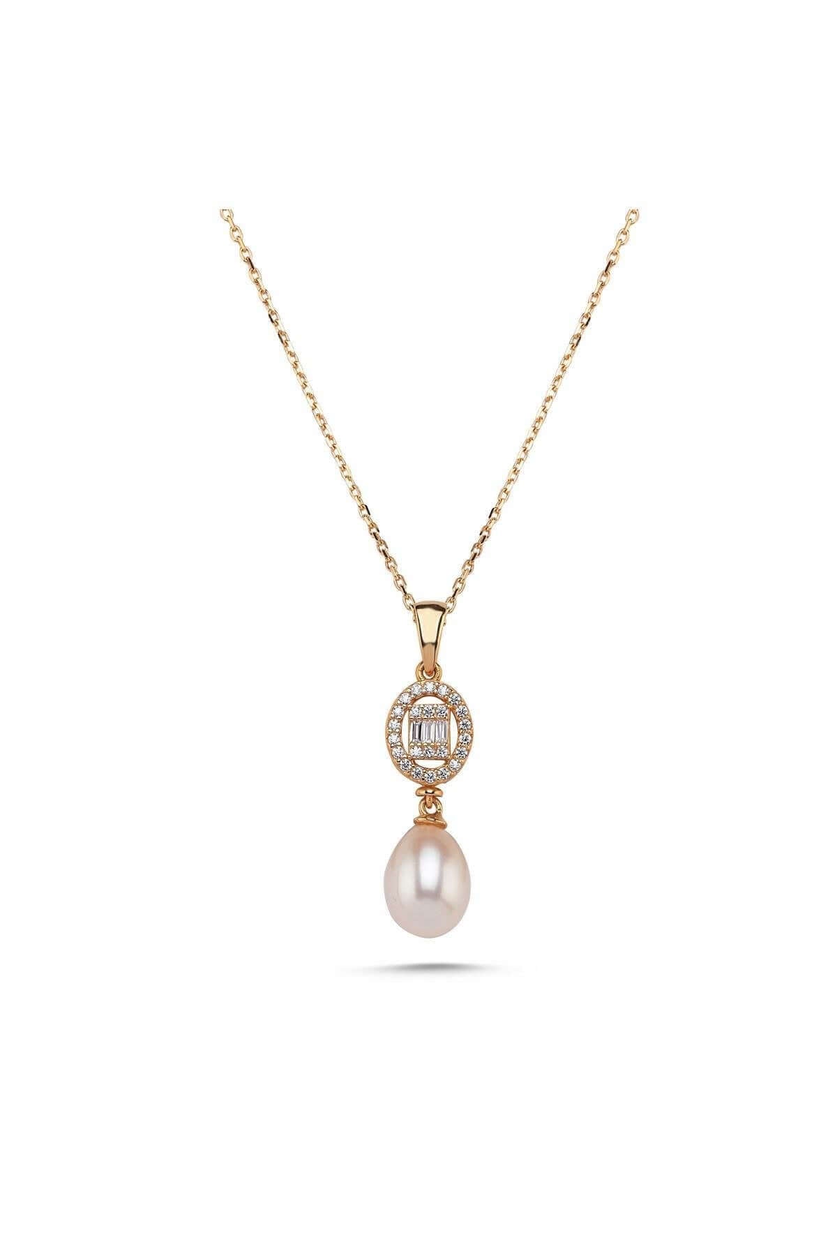 Oval Baget Taşlı Doğal İnci Kolye | | Birinci1926