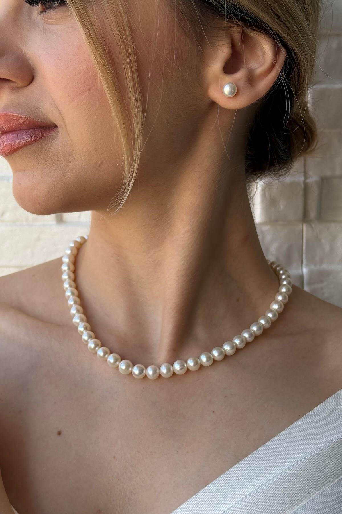 Sıralı Doğal İnci Kolye Bileklik Küpe Üçlü Set | | Birinci1926