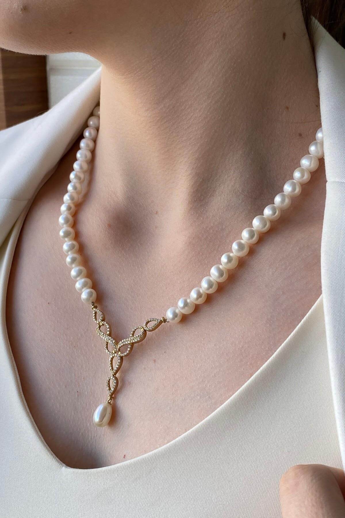 Sonsuzluk Taşlı Doğal İnci Sallantılı Kolye | | Birinci1926