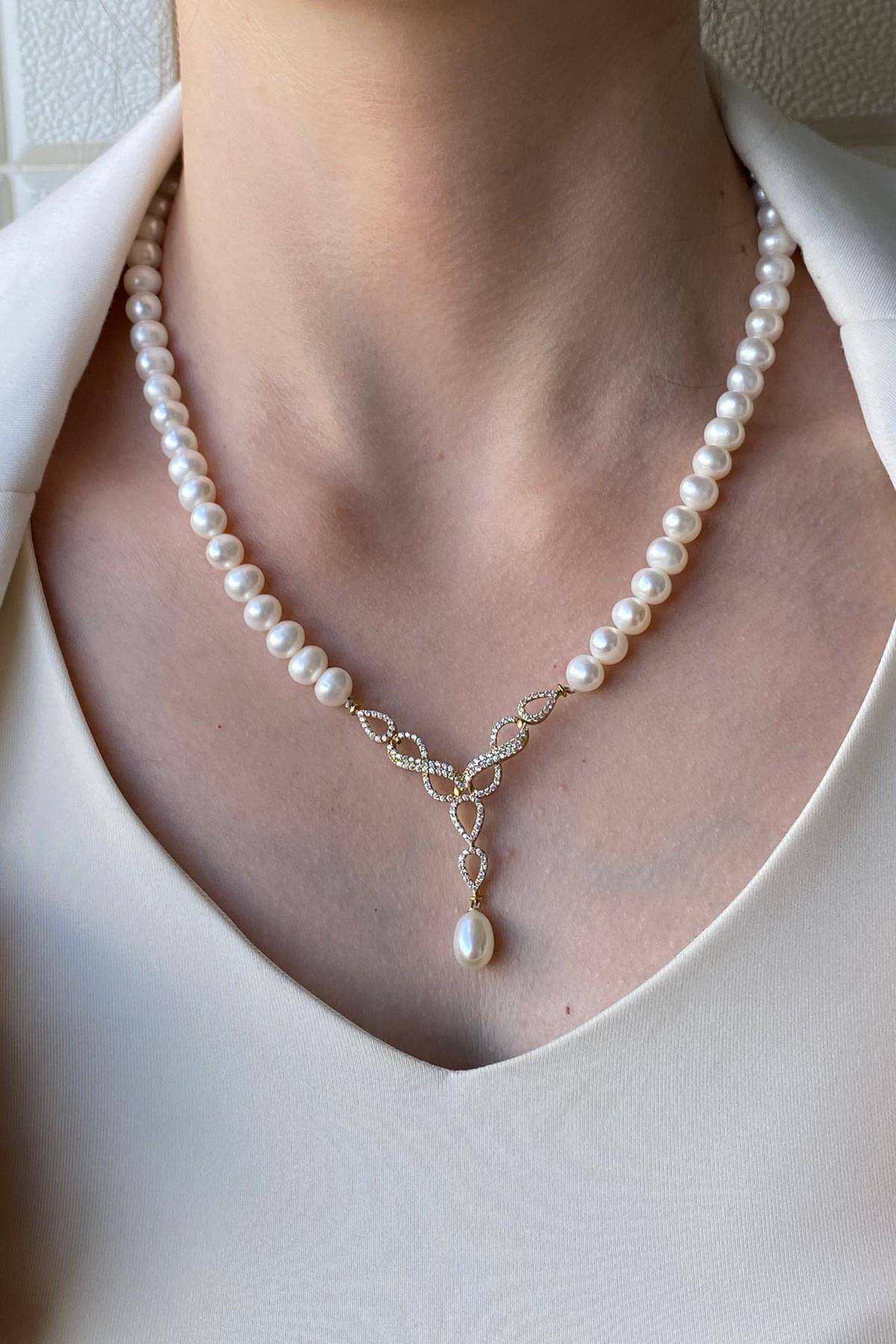 Sonsuzluk Taşlı Doğal İnci Sallantılı Kolye | | Birinci1926