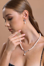 Taşlı Doğal İnci Sallantılı Küpe Kolye İkili Set | | Birinci1926