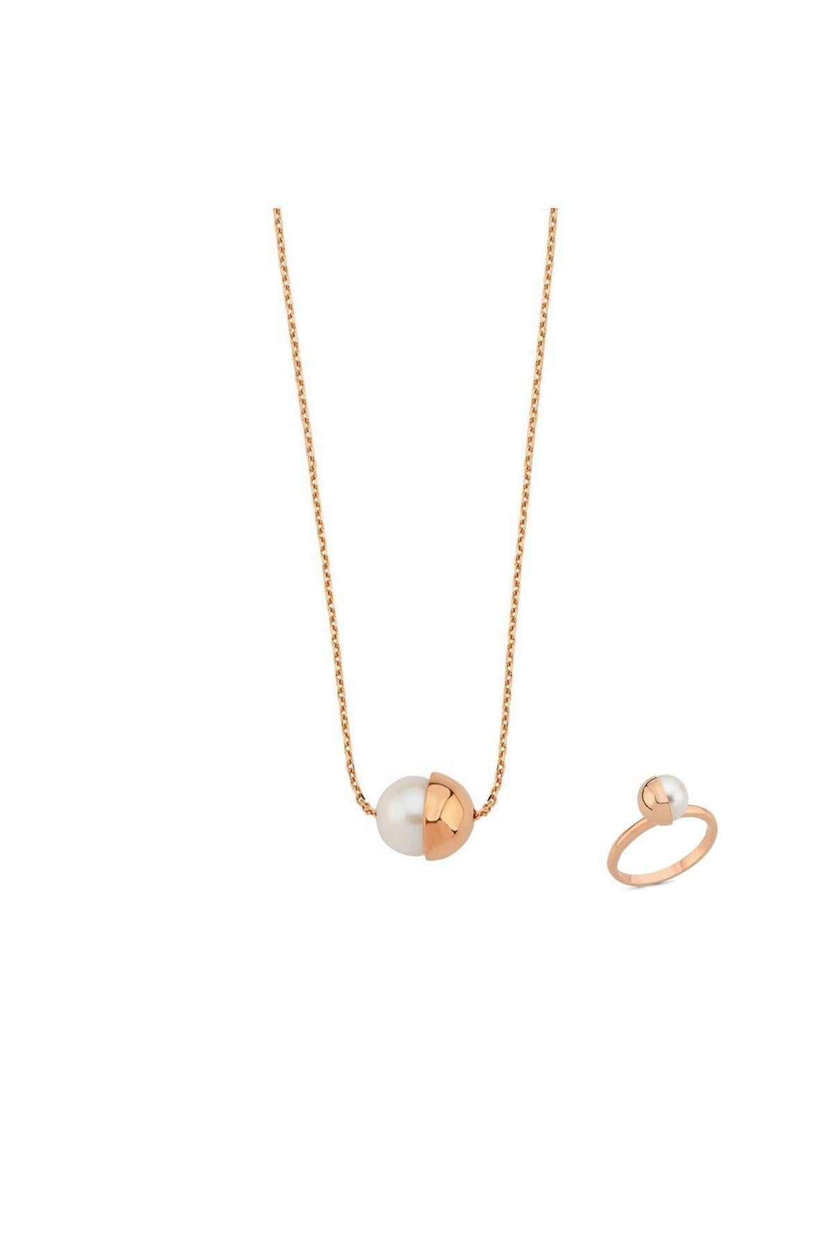 Tek Doğal İnci Kolye Yüzük İkili Set | | Birinci1926