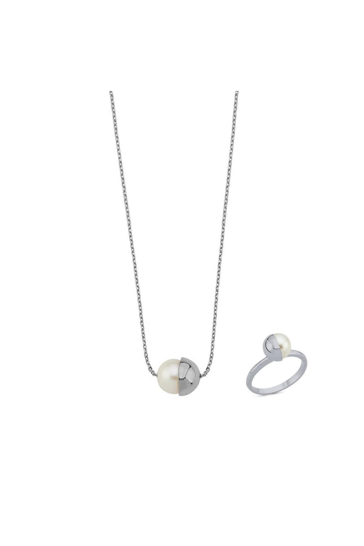 Tek Doğal İnci Kolye Yüzük İkili Set | | Birinci1926