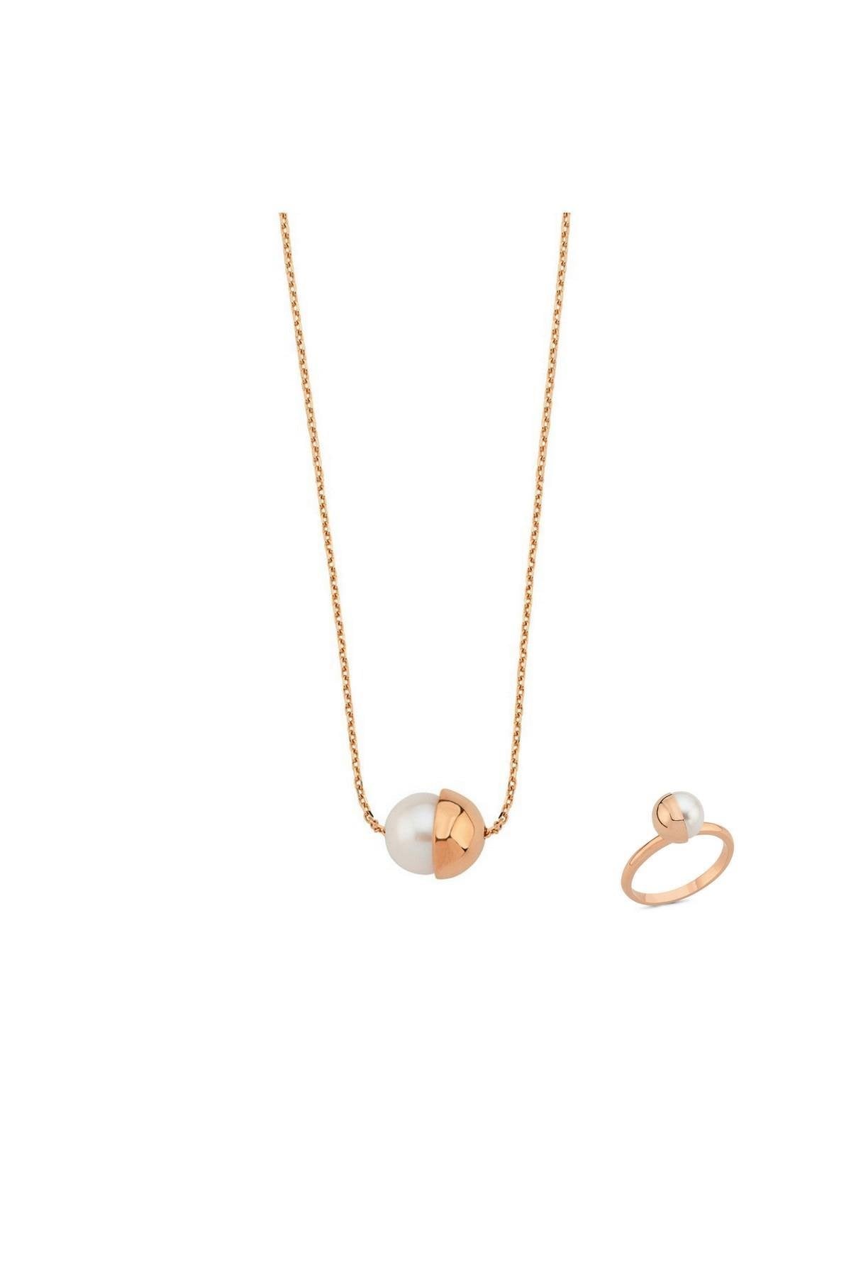 Tek Doğal İnci Kolye Yüzük İkili Set | | Birinci1926