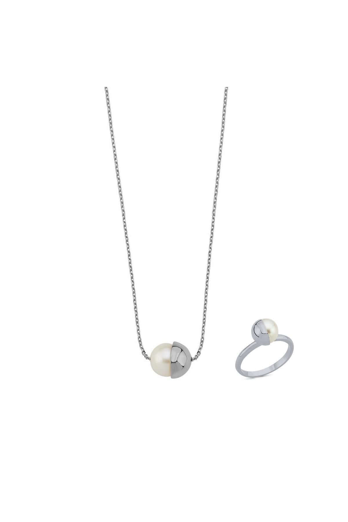 Tek Doğal İnci Kolye Yüzük İkili Set | | Birinci1926