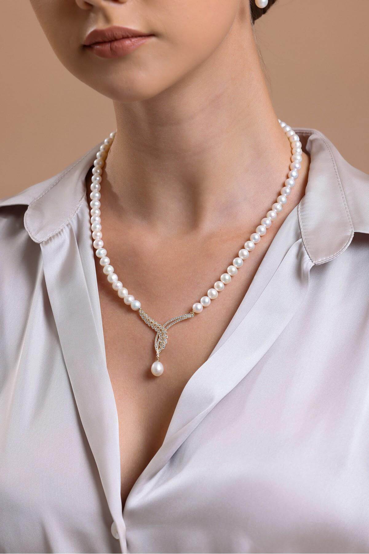 Yaprak Detay Taşlı Doğal İnci Kolye | | Birinci1926