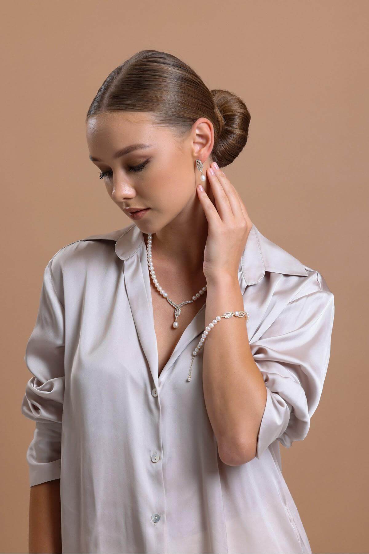 Yaprak Detay Taşlı Doğal İnci Kolye | | Birinci1926