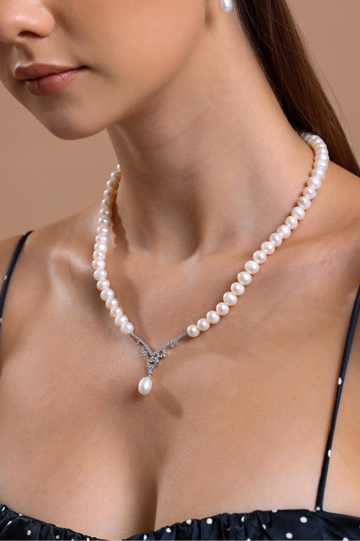 Zirkon Taşlı Doğal İnci Sallantılı Kolye | | Birinci1926