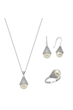 Ampul Modelli Doğal İncili Küpe Kolye Yüzük Üçlü Set | | Birinci1926