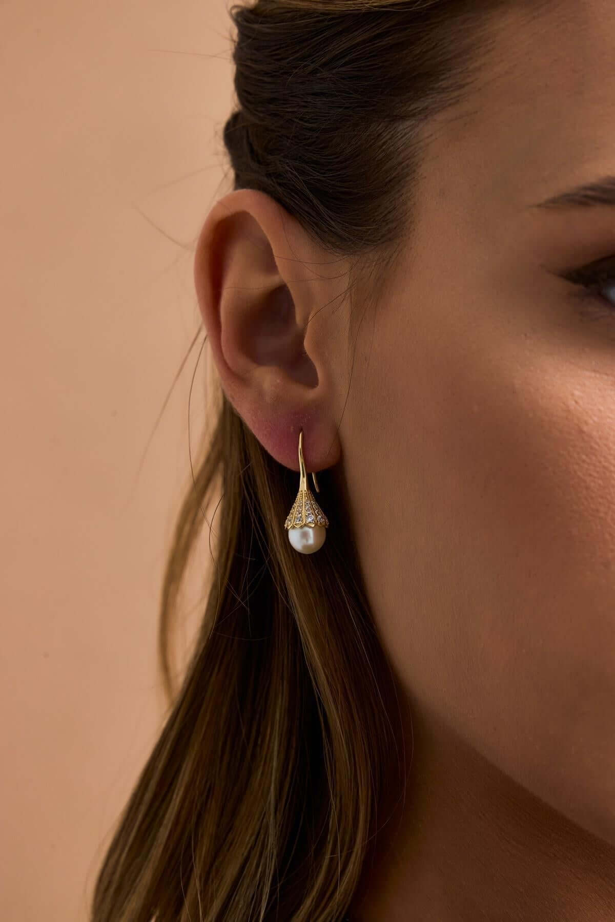 Ampul Modelli Doğal İncili Küpe Kolye Yüzük Üçlü Set | | Birinci1926