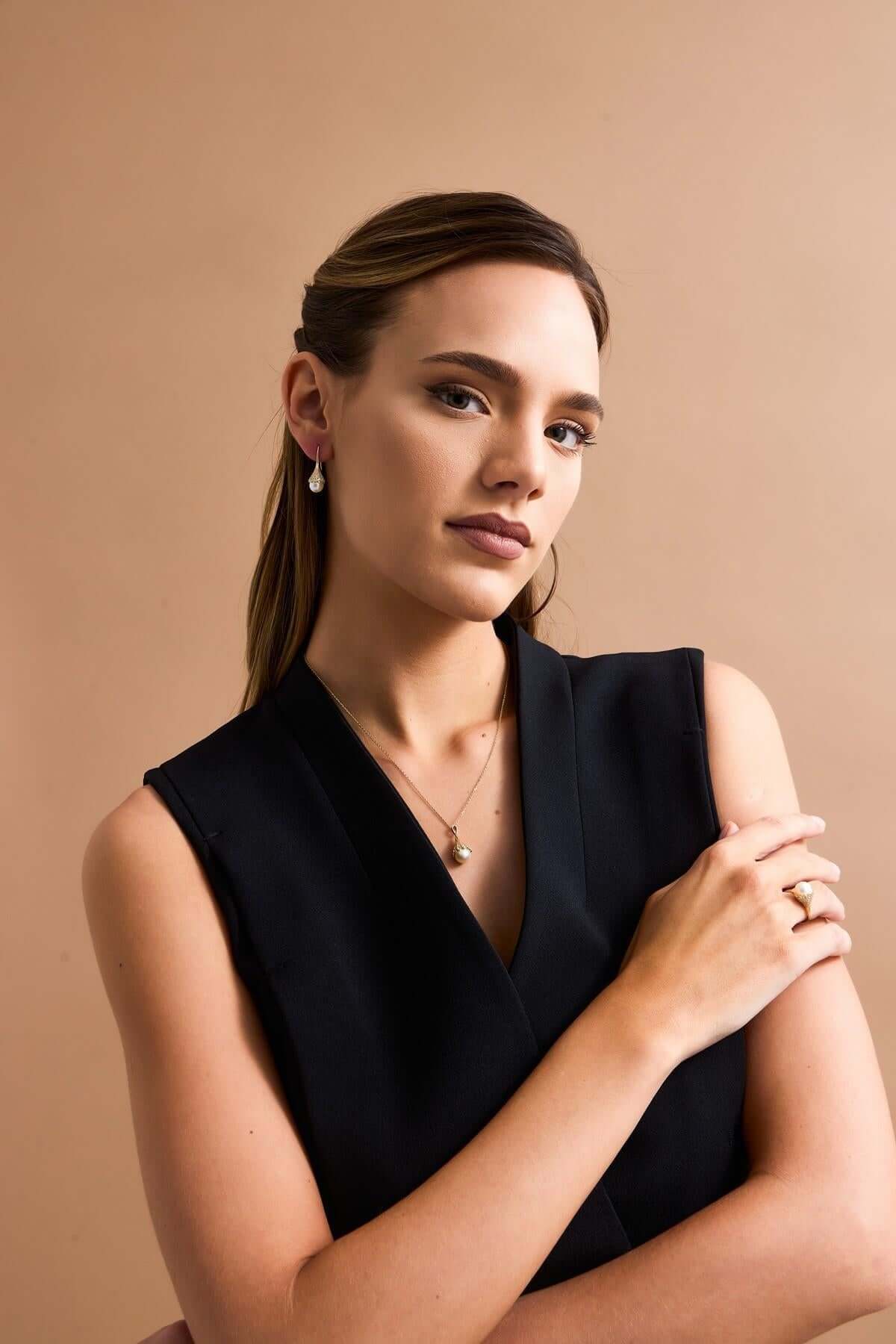 Ampul Modelli Doğal İncili Küpe Kolye Yüzük Üçlü Set | | Birinci1926