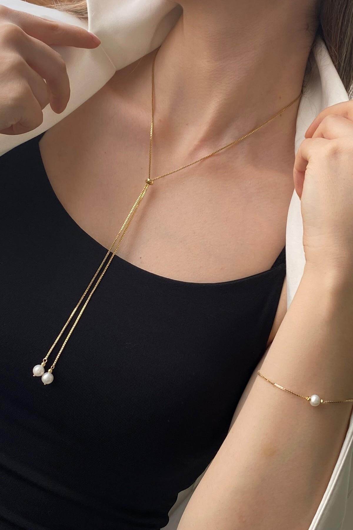 Asansör Zincirli Doğal İnci Kolye | | Birinci1926