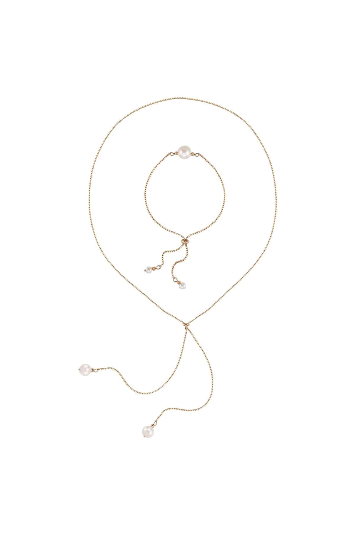 Asansörlü Doğal İnci Kolye Bileklik İkili Set | | Birinci1926