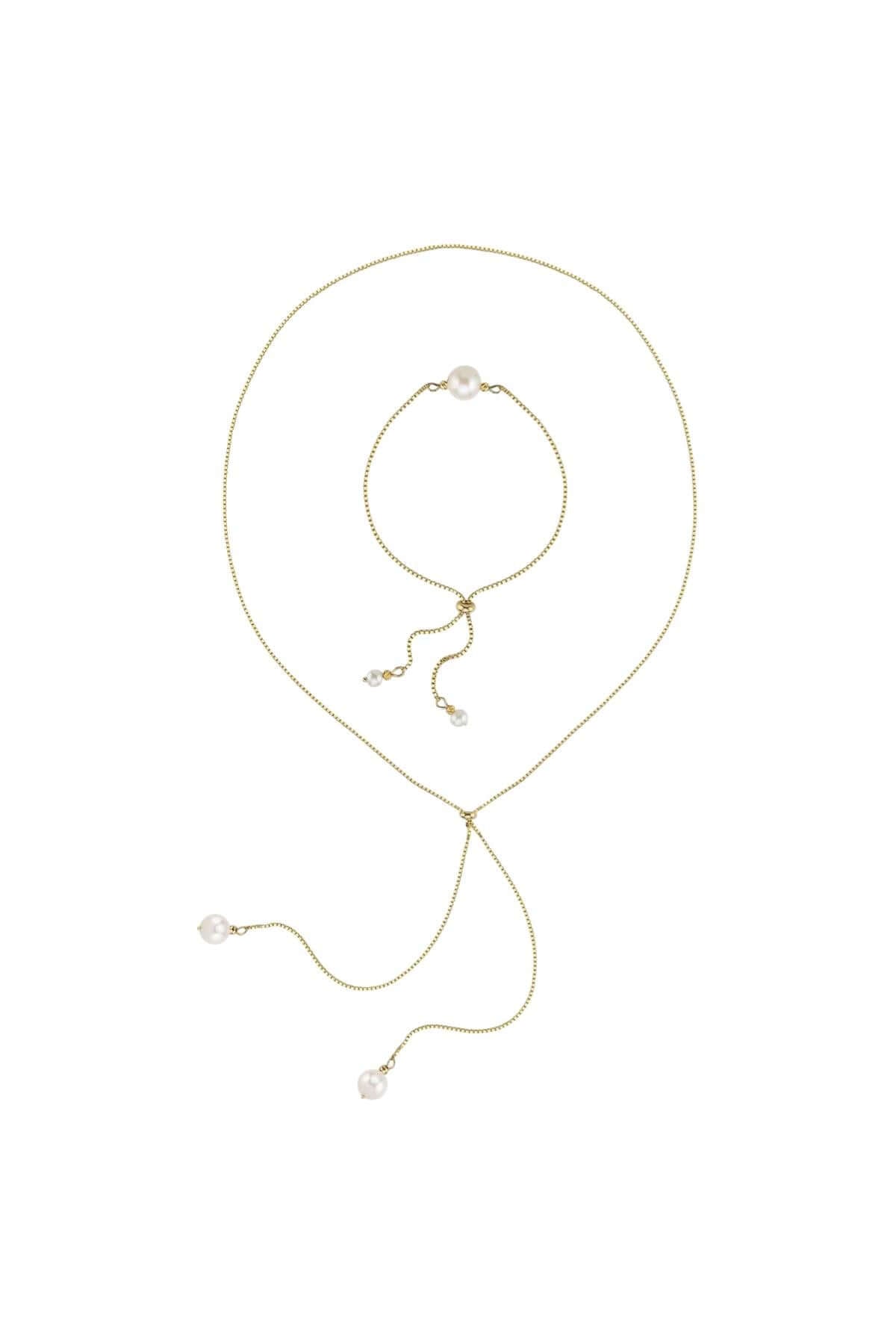 Asansörlü Doğal İnci Kolye Bileklik İkili Set | | Birinci1926